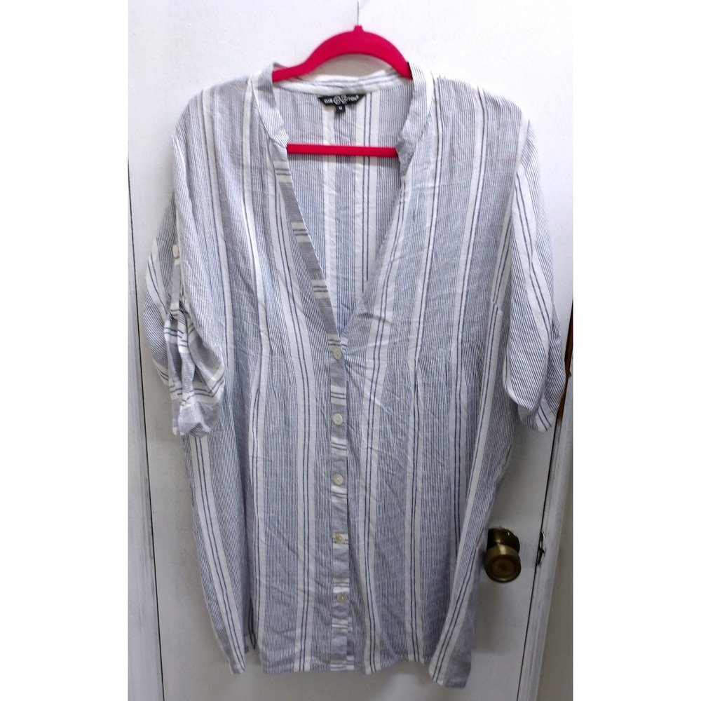 Club Z Collection Blue White Striped Button Front Cover Up Size M / #26778